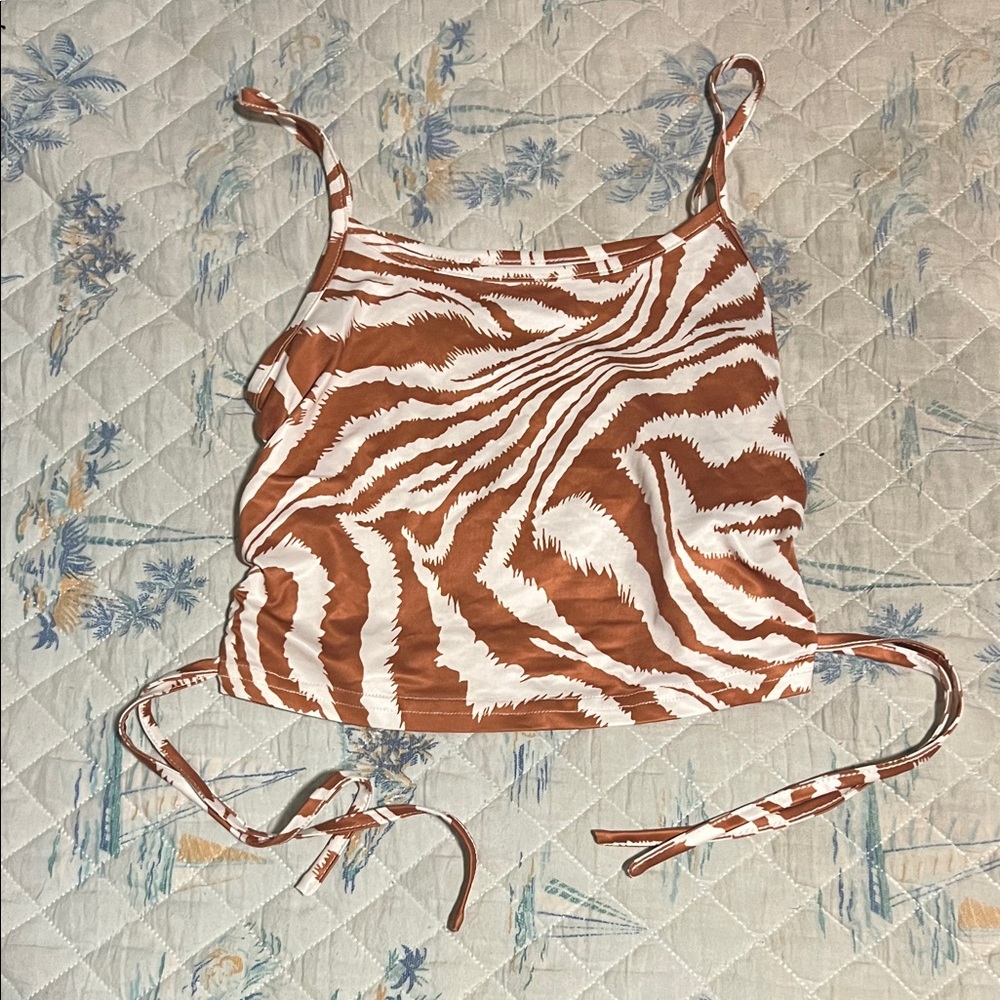 SHEIN Brown and White Zebra Print Crop Top